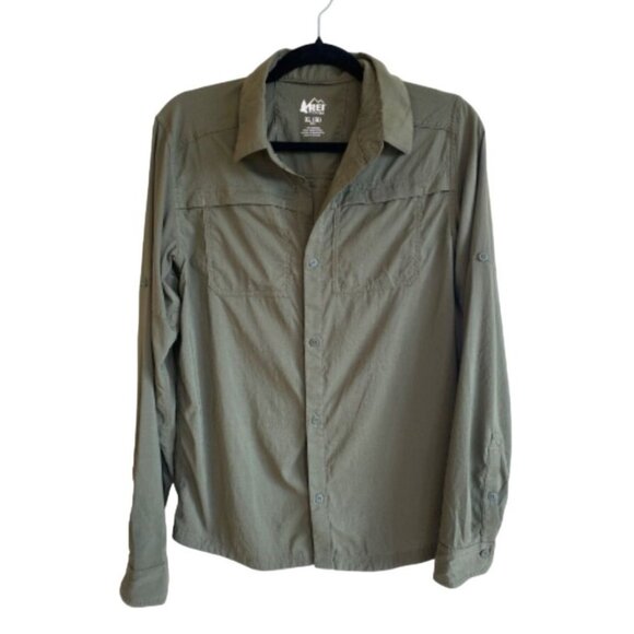 REI Green Shirt Boys XL (18) Button Down Roll Tab Sleeve Vented Boy Scout - Picture 10 of 10